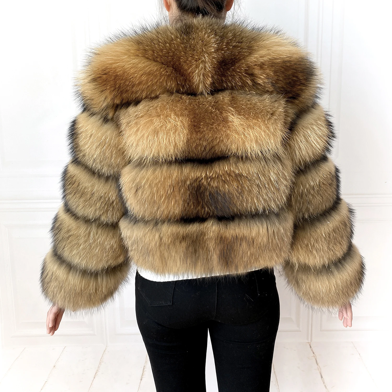 2022 New Real Fur Coat 100% Real Natural Raccoon Fur Coat Women