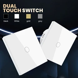 LOUYSGEN Dual Switch 2 Way EU Standard Stair Switch 1Gang 2Gang 3Gang Need't Neutral Wire Glass Panel Wall Switch Stair Switch