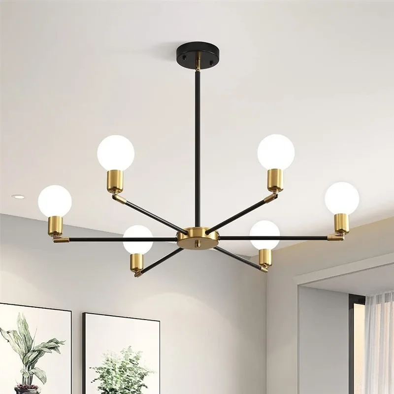 American Vintage Chandelier Clothing Store Dining Room 6 Head Creative Lamp Iron Ceiling Light  Adjustable Direction Gold/Black