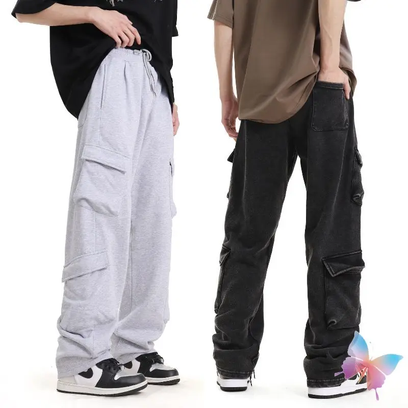 

2XL Side Large Pocket Pants Street Cool Boy Cleanfit Casual Sweatpants Hiphop Street Grey Black Drawstring Trousers Men Women