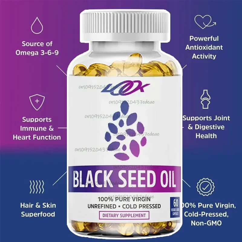 

Black Seed Oil Capsules, Containing Omega 3 6 9, A Super Antioxidant Used for Immune Support, Joints, Digestion, Skin, and Hair