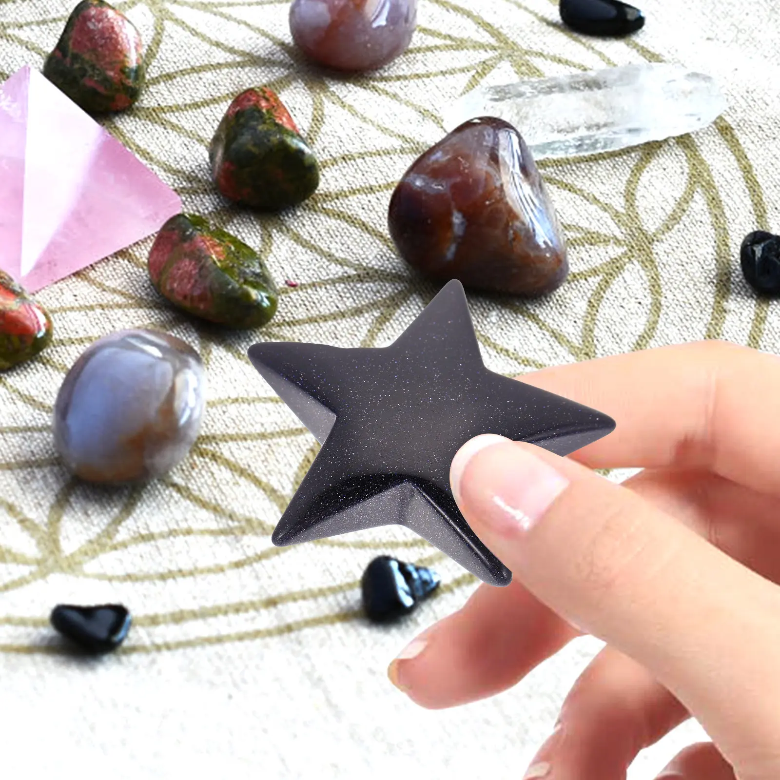 

Натуральный полированный камень в форме звезды, пентаграмма, украшение для дома и офиса, настольный декор, энергетический камень, для поделок и декора своими руками