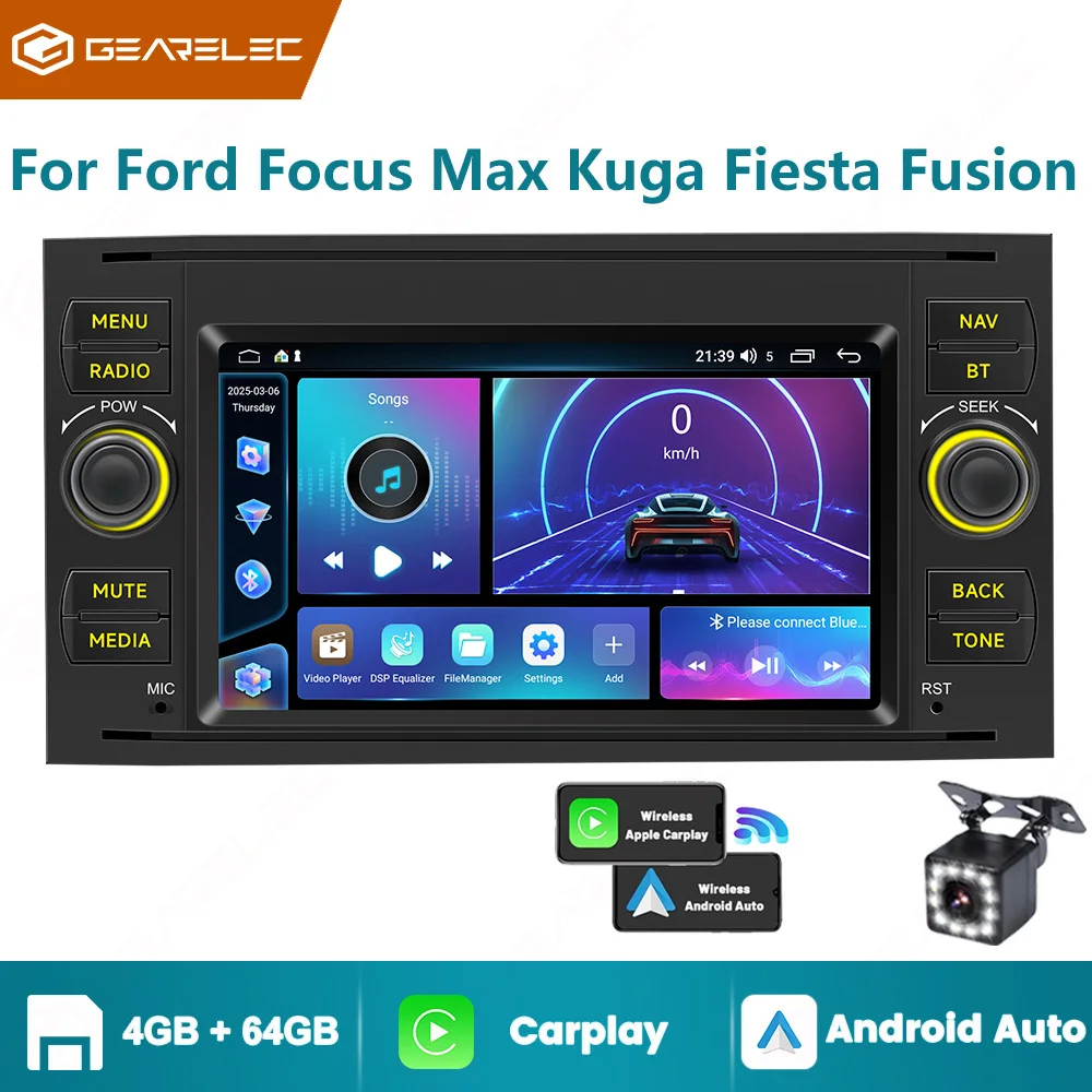 7-Zoll-Autoradio für Fusion 2006–2012, Focus 2005–2006, Ford 2005–2011; Kabelloses CarPlay, Android Auto, GPS, Auto-Multimedia-Player