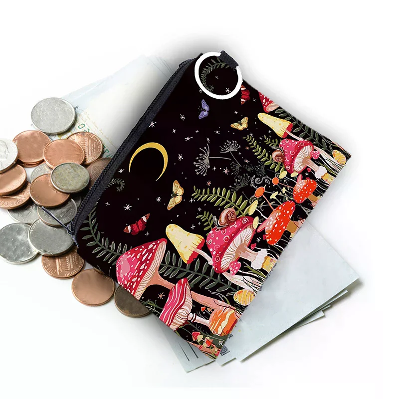 

Красочный кошелек для монет с грибным принтом, водостойкий портативный держатель для карт и чехол для ключей