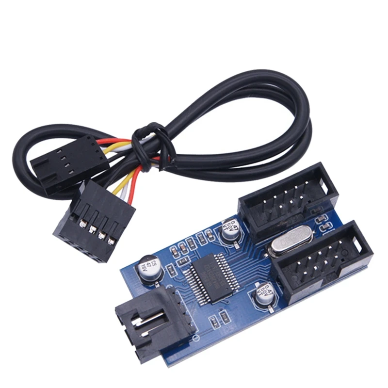 Male 1 To 2 Female 9Pin USB 2.0 Header Extension Cable Card Motherboard Hub