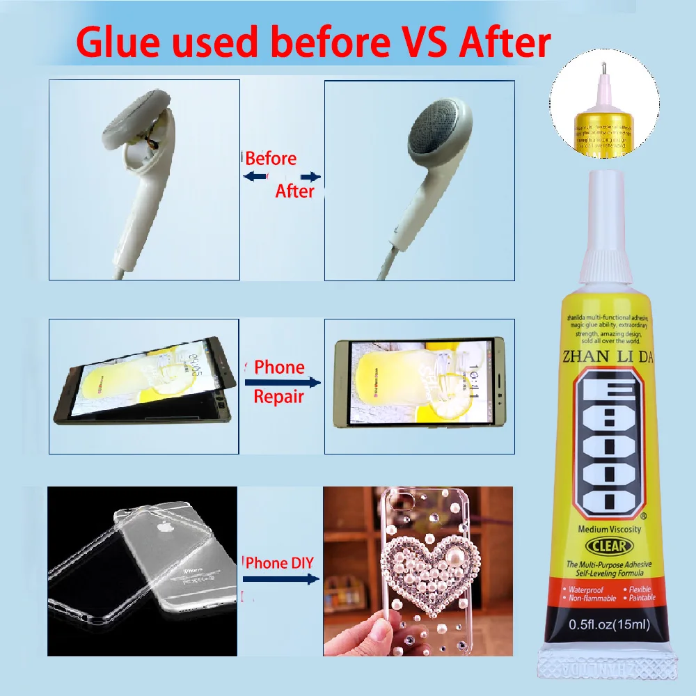 15/25/50/110ML Waterproof Clear E8000 Glue Phone Repair Fabric Wood Scrapbooking Contact Adhesive E-8000 w/ Precision Applicator