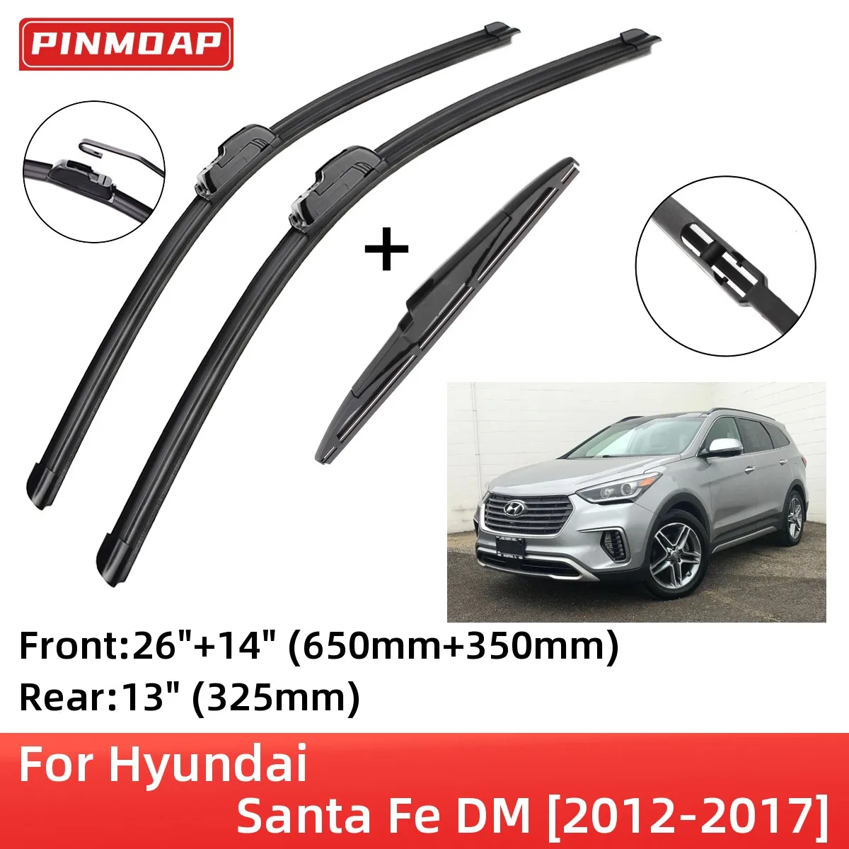 For Hyundai Santa Fe DM 2012-2017 Front Rear Wiper Blades Brushes Cutter Accessories J Hook 2012 2013 2014 2015 2016 2017