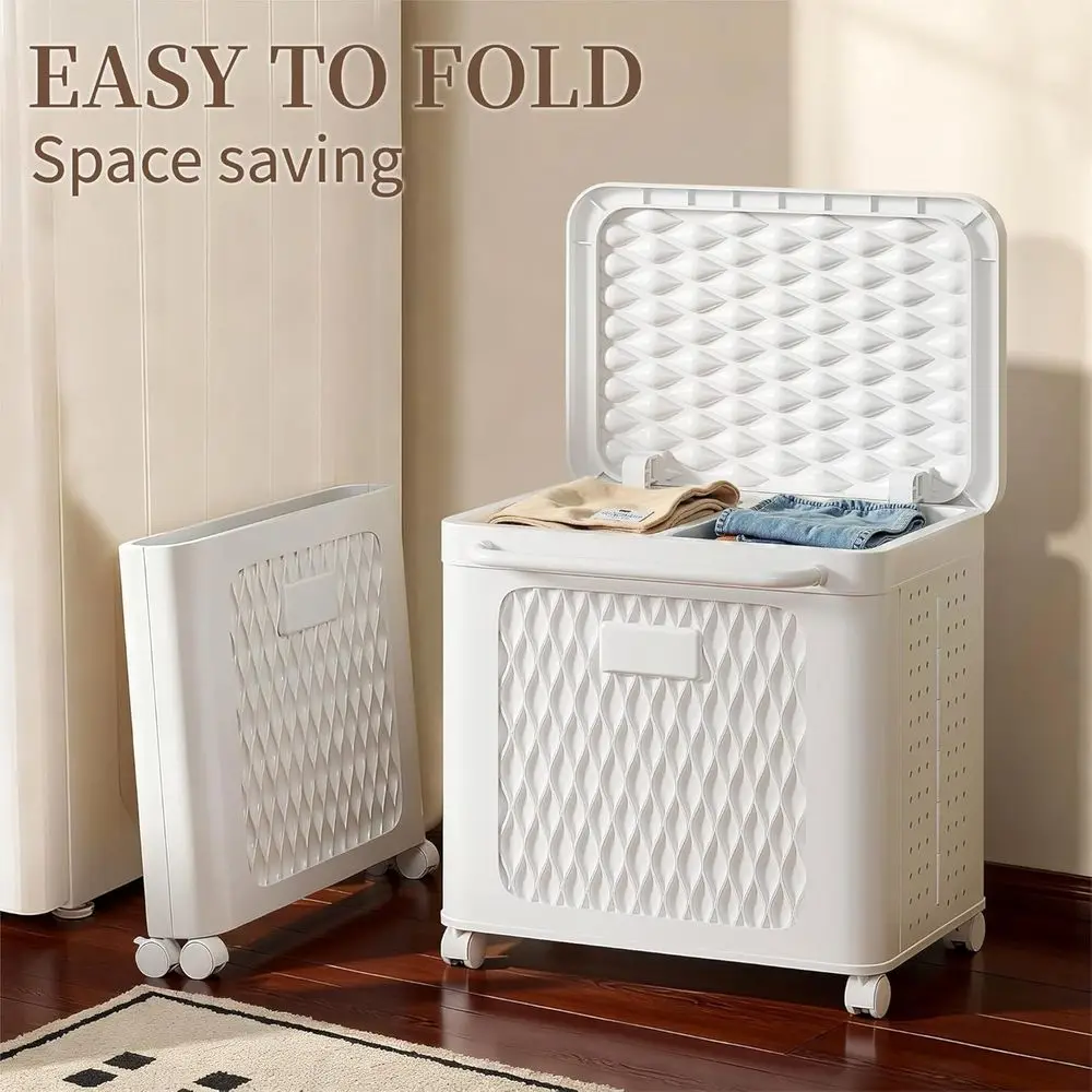 Wheeled Waterproof Outdoor Storage Box for Patio Furniture, Garden Tools, and Pool Supplies, Foldable, White, 19.3x13.8x19.1