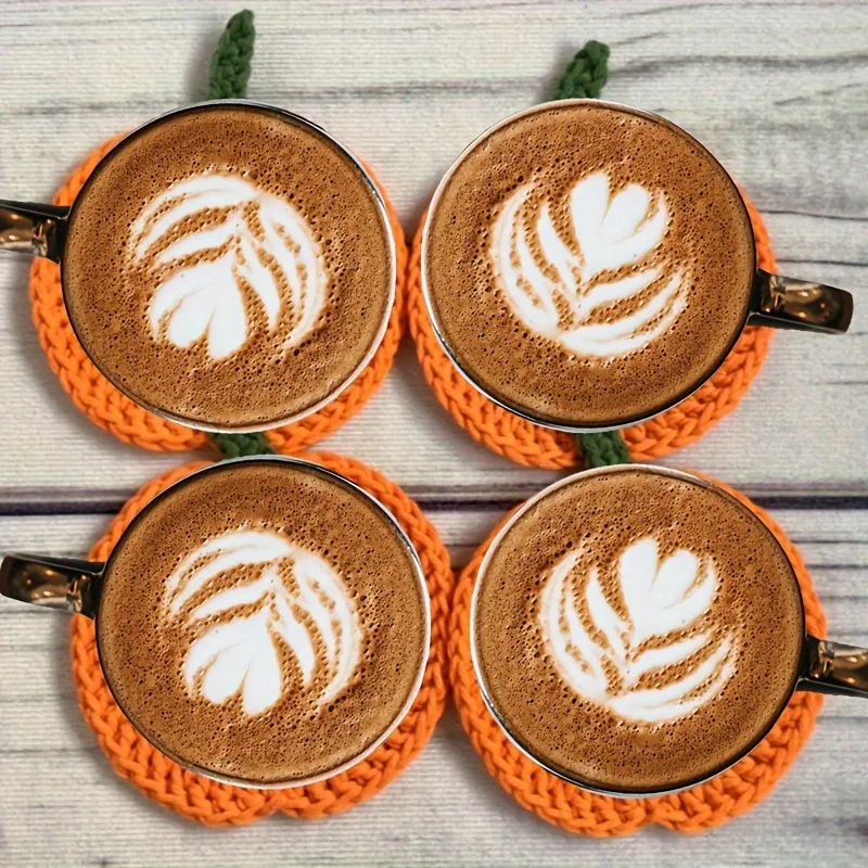 1/4 Pcs Fall Crochet Pumpkins Coaster Handmade Knitted Coaster Absorbent Drink Cup Place Pad Mats Halloween Thanksgiving Decor