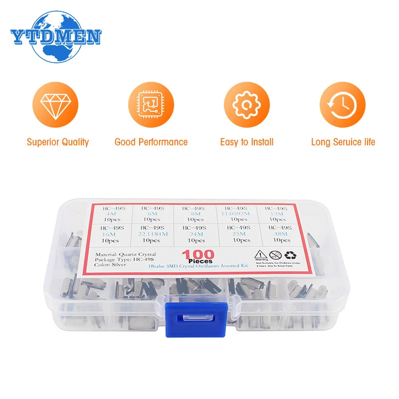 10Values*10pcs=100pcs Quartz Resonator SMD Crystal Oscillator Kit 4MHz 6MHz 8MHz 12MHz 16MHz 24MHz 25MHz 48MHz HC-49S Oscillator