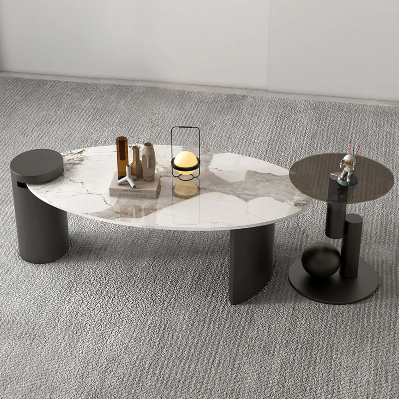Italian minimalist Pandora rock slab coffee table light luxury modern small apartment living room household coffee table oval te