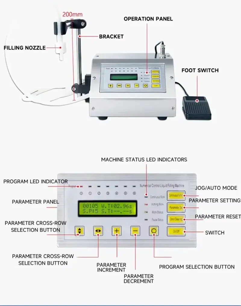 

Small Fruit Juice Milk Beverage Semi-Automatic Table Model Pedal Control Liquid Filling Machine Hot Sale Digital Control