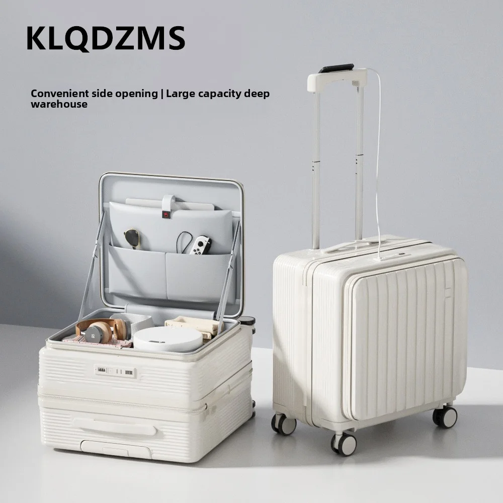 

KLQDZMS Luggage 18"20 Inch Zipper Boarding Box Aluminum Frame Trolley Case Front Opening Laptop Universal Wheel Rolling Suitcase