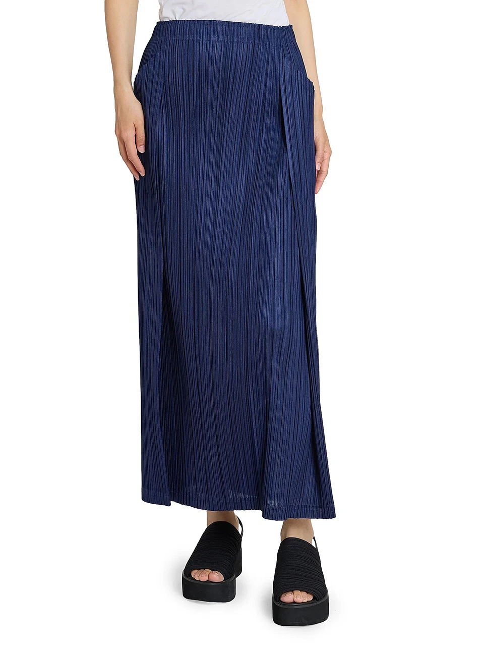 Miyake Pleated Elasticized Waist Side Slits On-seam Pockets Maxi