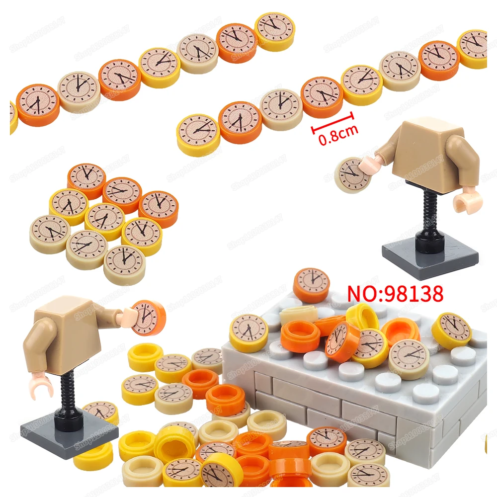 Time Pointer Pattern 98138 Building Block 1x1 Circle Tiles Printed MOC figures Mini Clock Scene Model Parts Children Gifts Toys