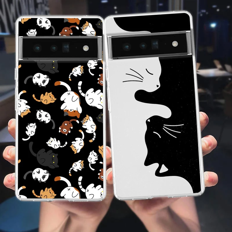 Cartoon Cat Phone Case Cover for Google Pixel 9 8 7 6 5 4 XL Shockproof Silicone 7A 6A 5A 4A 3A XL Pro 5G Transparent Shell Bags