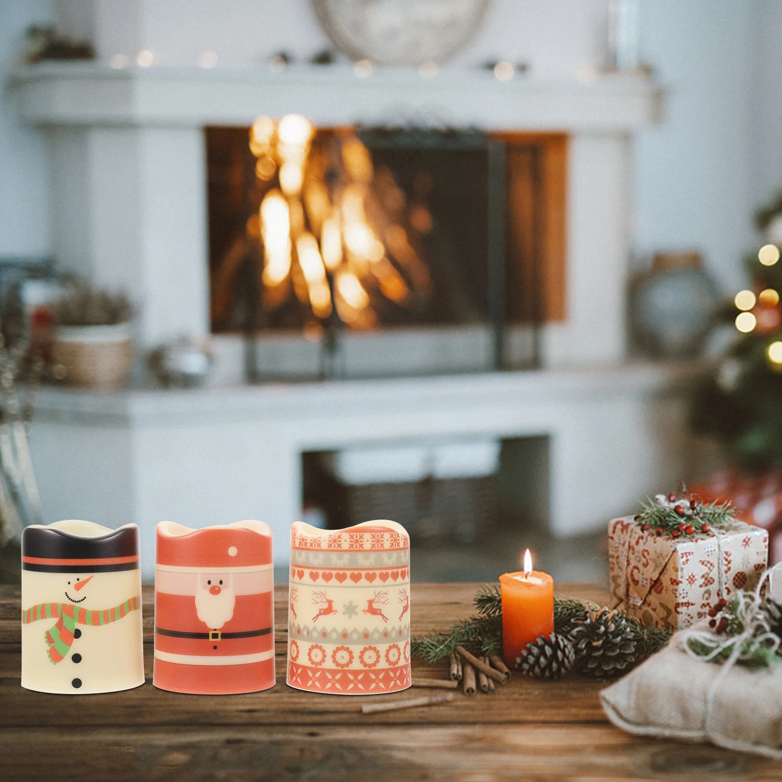 

3Pcs Christmas LED Flameless Lights Xmas Pattern Decorative Ornament Home Party Office Indoor Lighting Flameless Candles