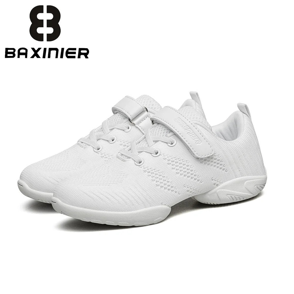 

BAXINIER Youth Girls White Dance Cheer Trainers Kids Lightweight Tennis Training Walking Shoes Breathable Comfortable Non-Slip