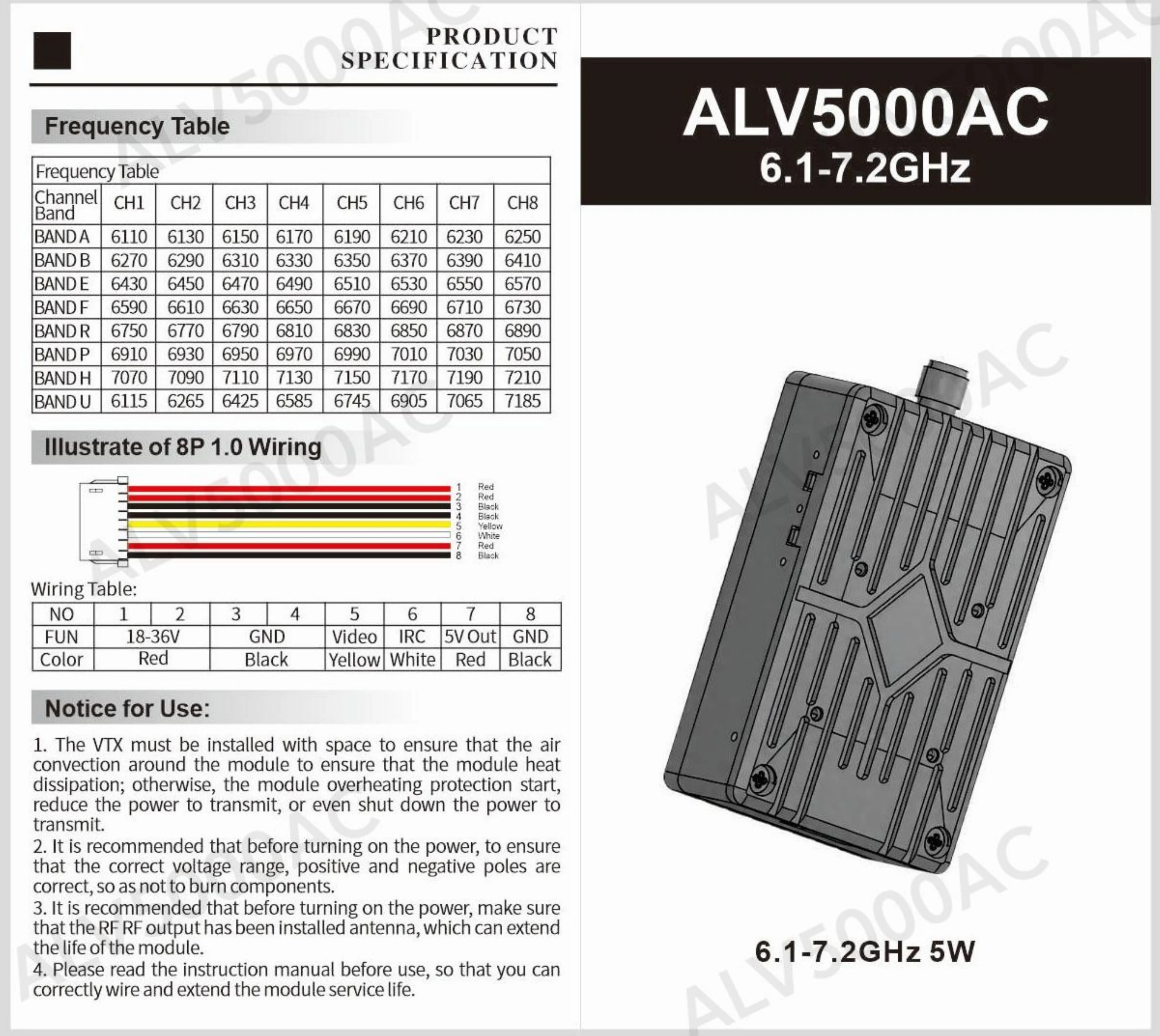 PFLY 6.1-7.2 جيجا هرتز 5 وات VTX 64CH & VRX طويل المدى FPV VTX جهاز إرسال الفيديو التناظري 64CH #6