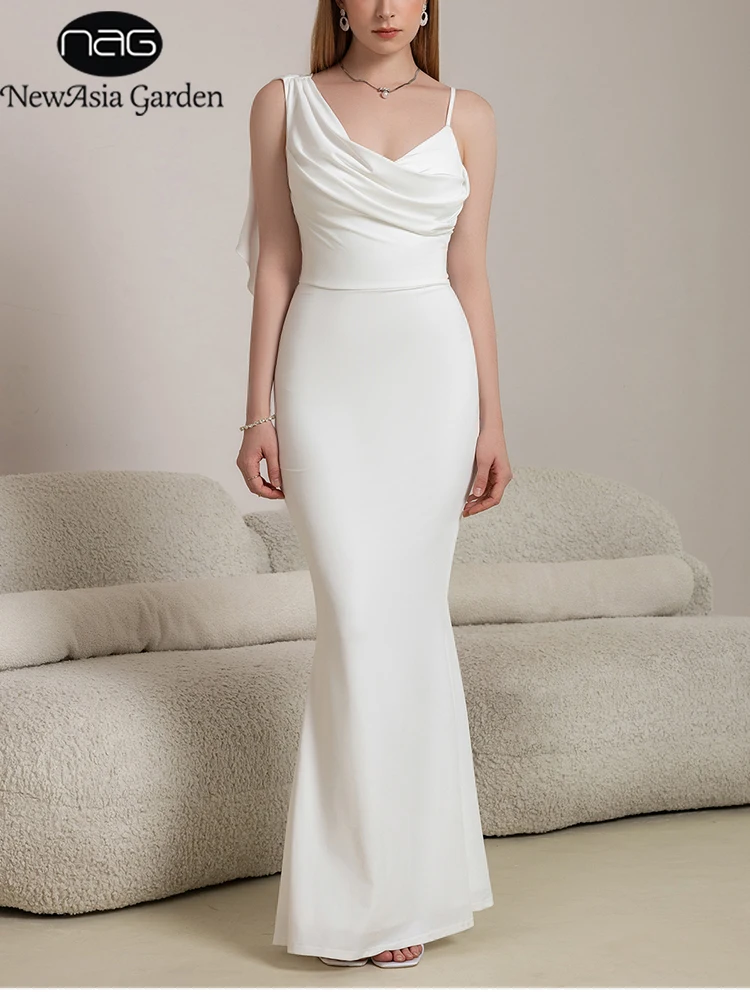 

NewAsia Dresses 2025 For Woman Party Night Spaghetti Strap Backless Bodycon With Romantic Flowing Ribbon Maxi Summer Dress