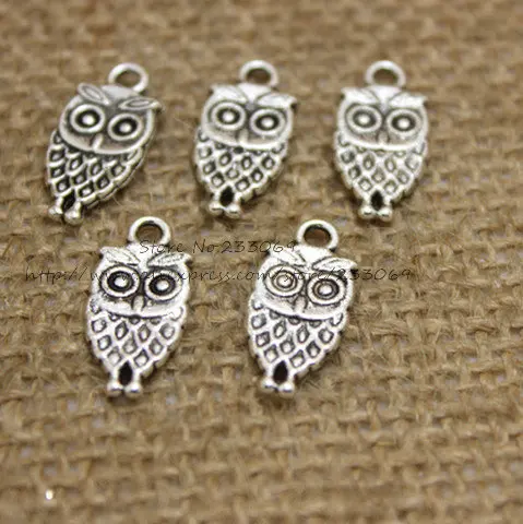 100pcs 9*18mm Small Double-sided Owl Charms Vintage Metal  Fine Trendy Animals Owl Pendant for Jewelry  T0355