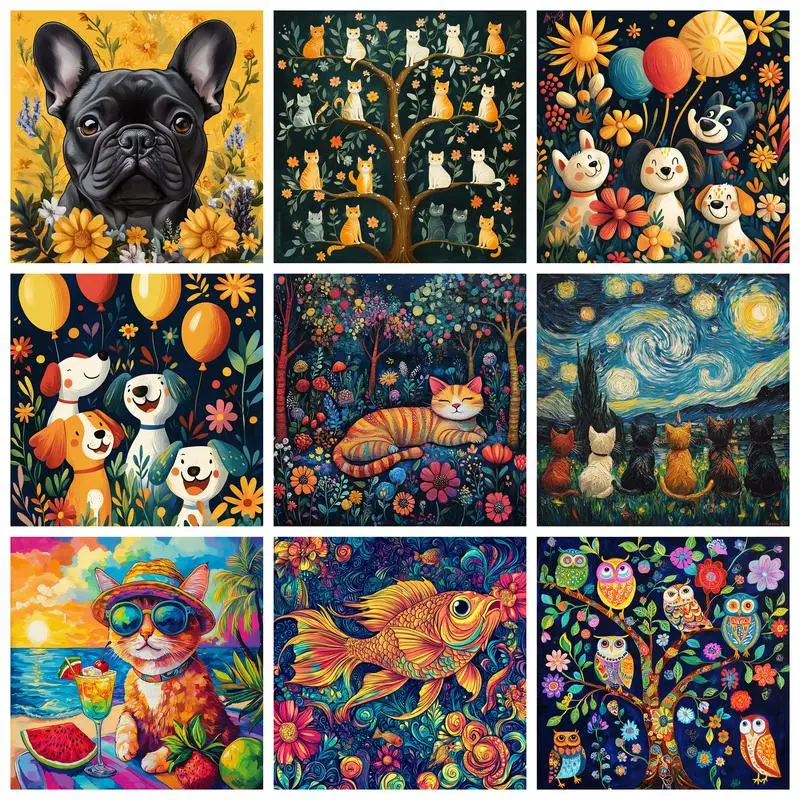 

GATYZTORY 20x20cm Picture Oil Painting By Numbers Cat And Dog Diy HandPainted Acrylic Coloring On Canvas Animal Home Decor