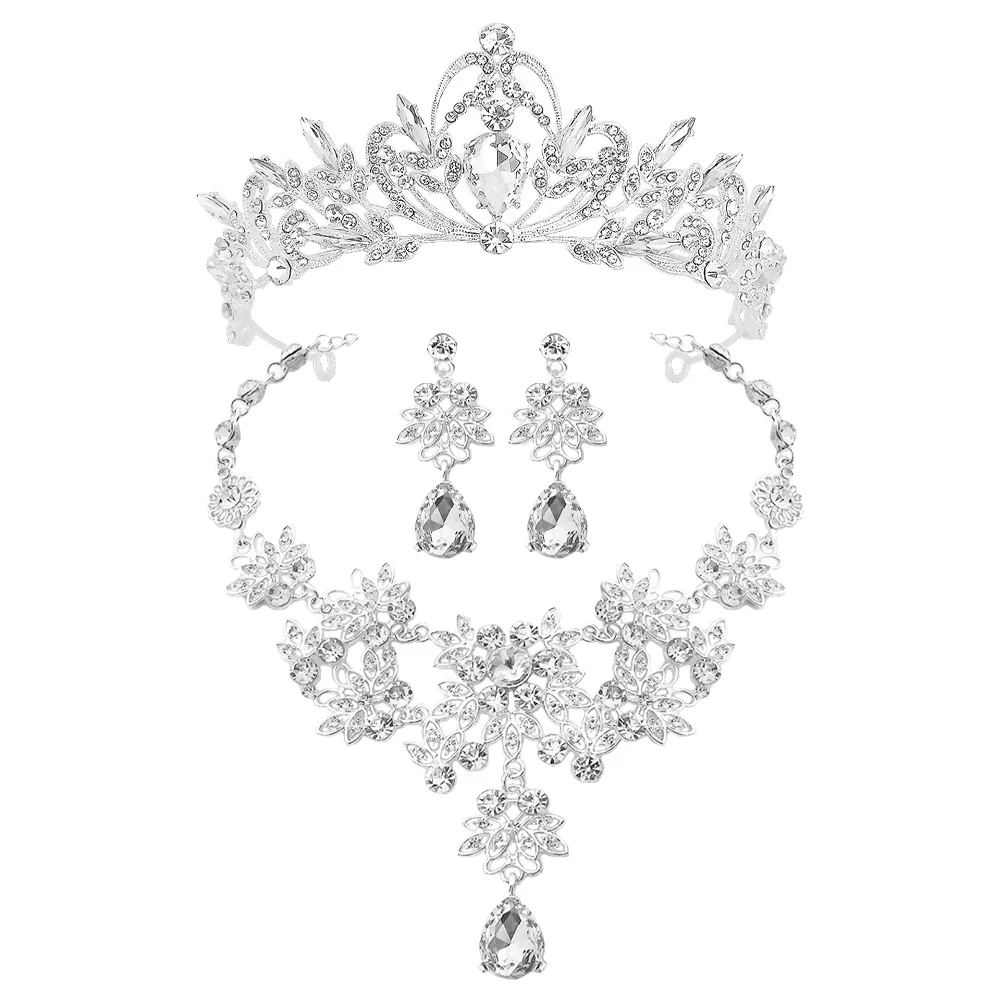 

1Set Sparkling Crown Necklace Earrings Set for Bride Women Wedding Prom Party Dangle Earrings Rhinestone Jewelry Gift Idea