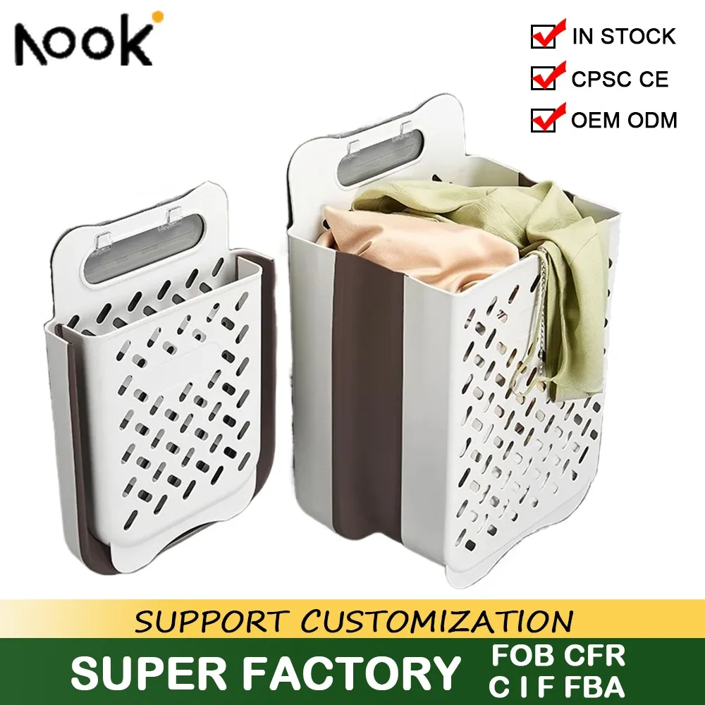 Punch-Free Folding Dirty Clothes Storage Basket Wall Mounted Hanging Portable Clothes Bucket Organizer Bathroom Laundry Basket