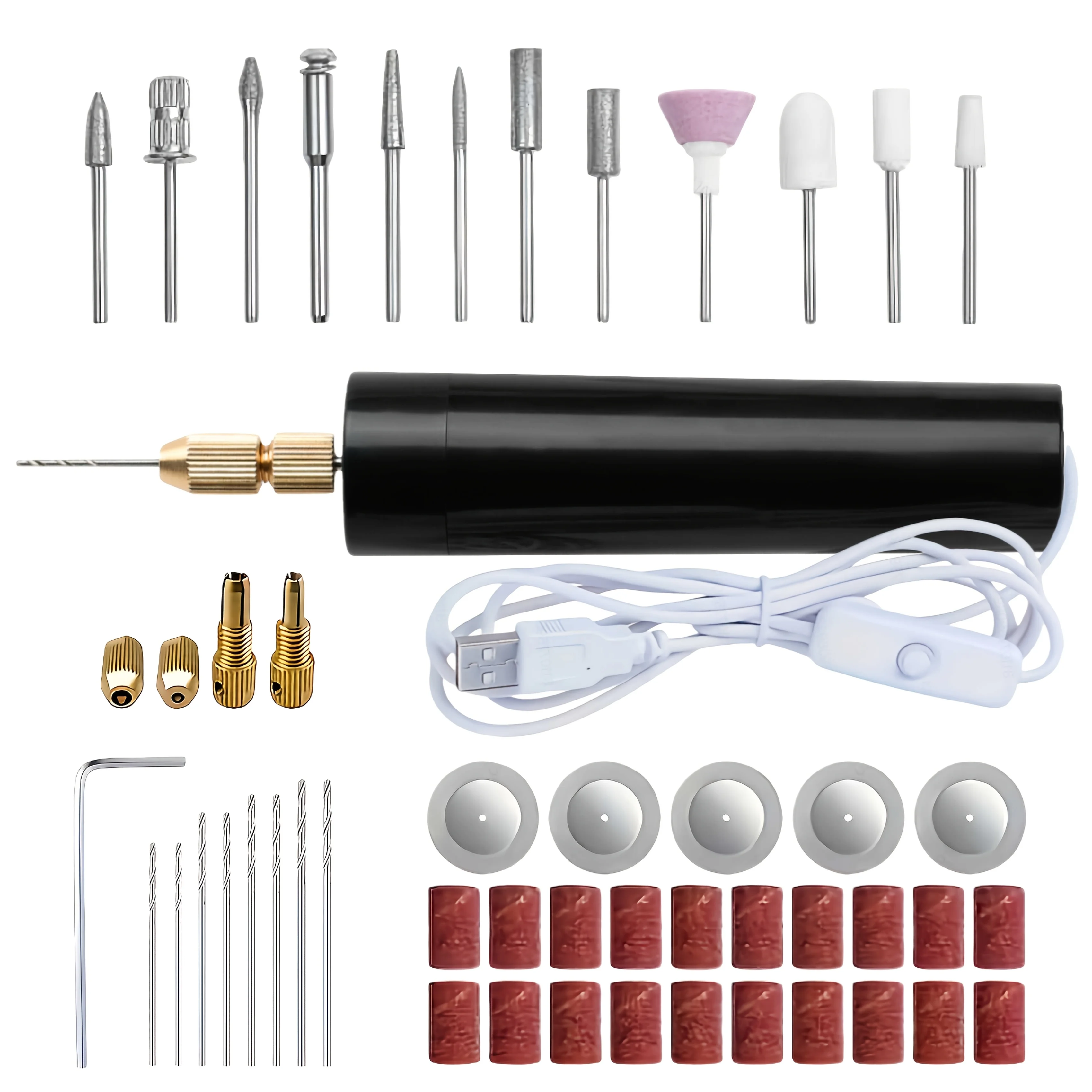 

Lightweight Handheld Mini Electric Drill Tool for Cutting, Grinding, Carving, Polishing, and Precision Drilling. USB Mini Drill. Includes Drill Bits, Wrench, Hex Wrench, and a Combination Set to Meet Different Needs