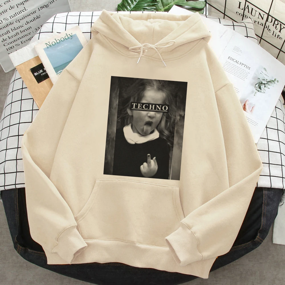 

Techno hoodies women Fleece streetwear Pullover sweatshirts female Korean style Hood