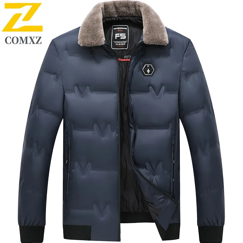 COMXZ Wattierte Herrenjacke mit Pelzkragen, hochwertige Business-Kältebeständigkeit, winddicht, Reise-Winterjacke, leichte Steppjacke für die Arbeit