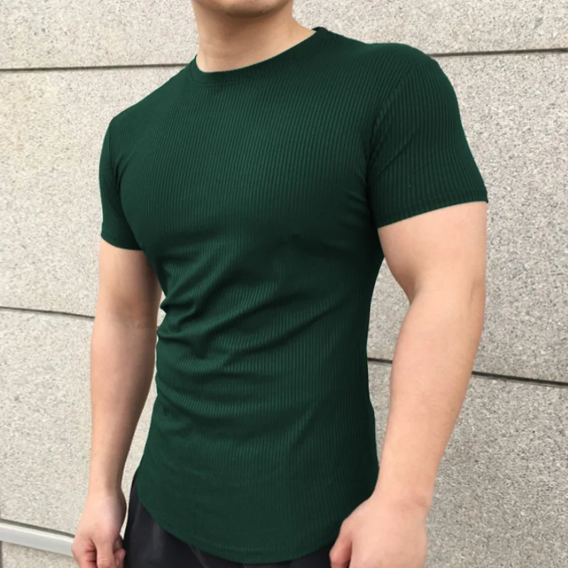 2024 Summer Man Running and fitness top T Shirt Slim Fit Fashion Trend  Motion Fitness O-Neck Top Tees