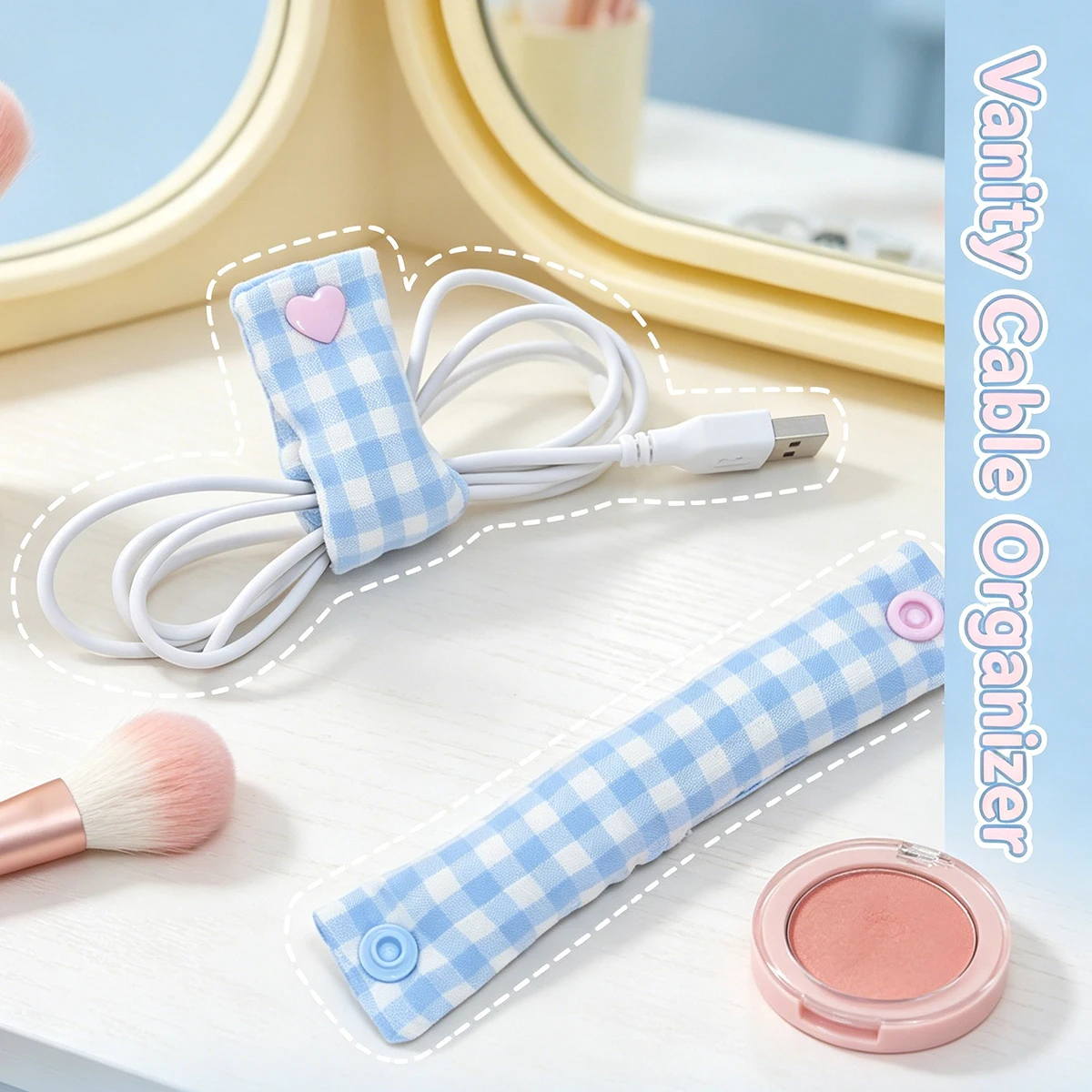 2Pcs Creative Plaid Canvas Cute Data Cable Organizer, Japanese and Korean Style Creative Fashionable Multifunctional Cable Winder, Suitable for Digital Data Cables and Yarn Storage, Button Setting, Simple and Easy to Use, Perfect for Office, Students, Back-To-School Season, Graduation Season, and as a Gift