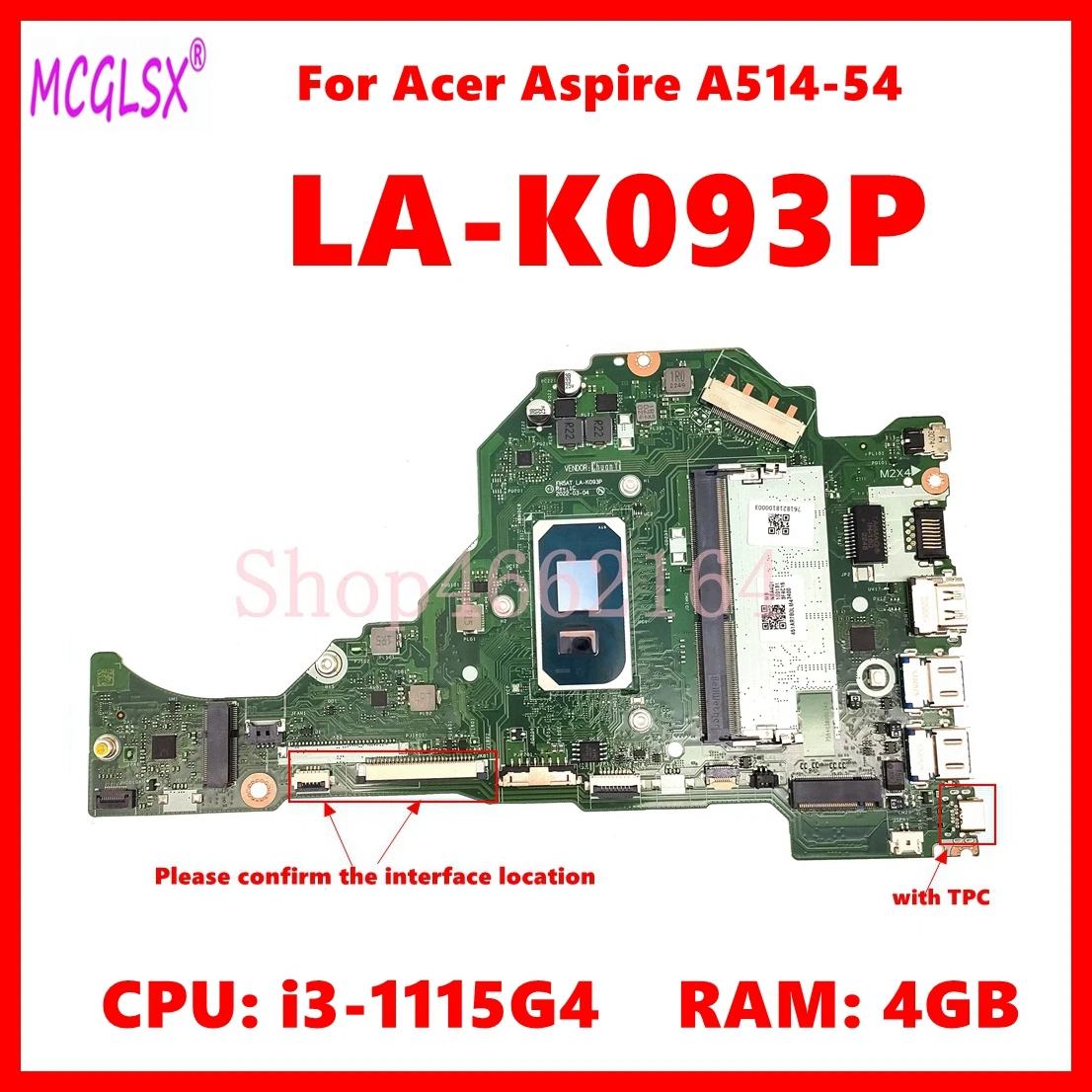 LA-K093P Notebook Mainboard For Acer Aspire A315-58 A514-54  A515-56 Laptop Motherboard with i3 i5-11th Gen CPU 4GB/8GB-RAM