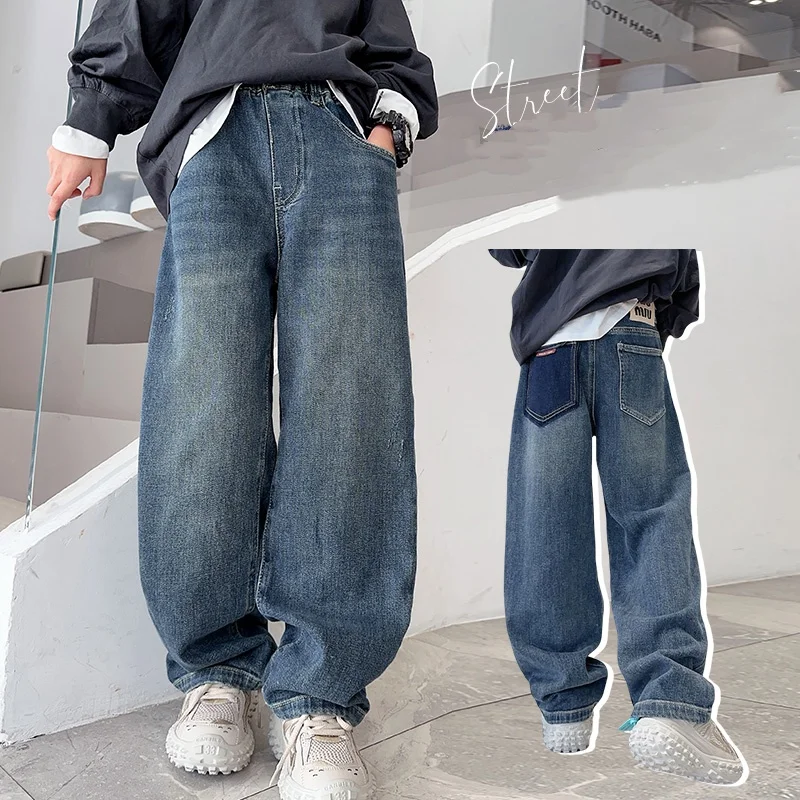 

Baby Boys Jeans Ages 4-14Y Child Long Pants Tween Boys Denim Students Spring Autumn Long Trousers Toddler Straight Casual Jeans