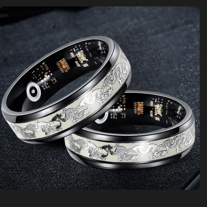 

Cross-Border Dedicated Inlaid Luminous Smart Ring China Dragon Black Technology Ring Android Heart Rate/App Control IP68