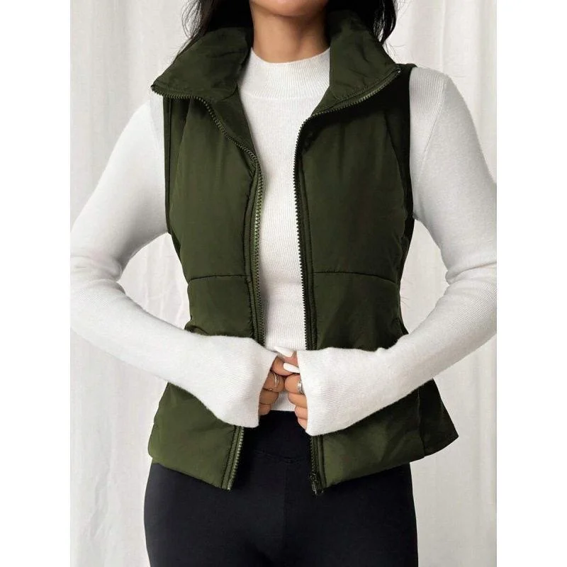 Stand Collar Sleeveless Vest Women's Fashion Inner Wear Cross-Border No Brand Polyester Elastic Fiber Regular Length