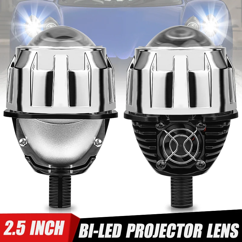 

Auto Bi-LED Projector Lens Silver Mask 2.5inch Headlight High Low Beam 6000K White H4 H7 9005 9006 Head Lamp Replacement Part