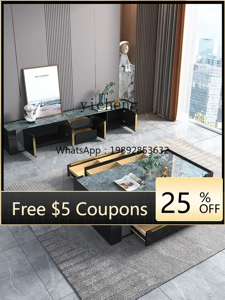 

ZZ light luxury rock panel TV cabinet simple modern high-end coffee table combination living room home floor cabinet