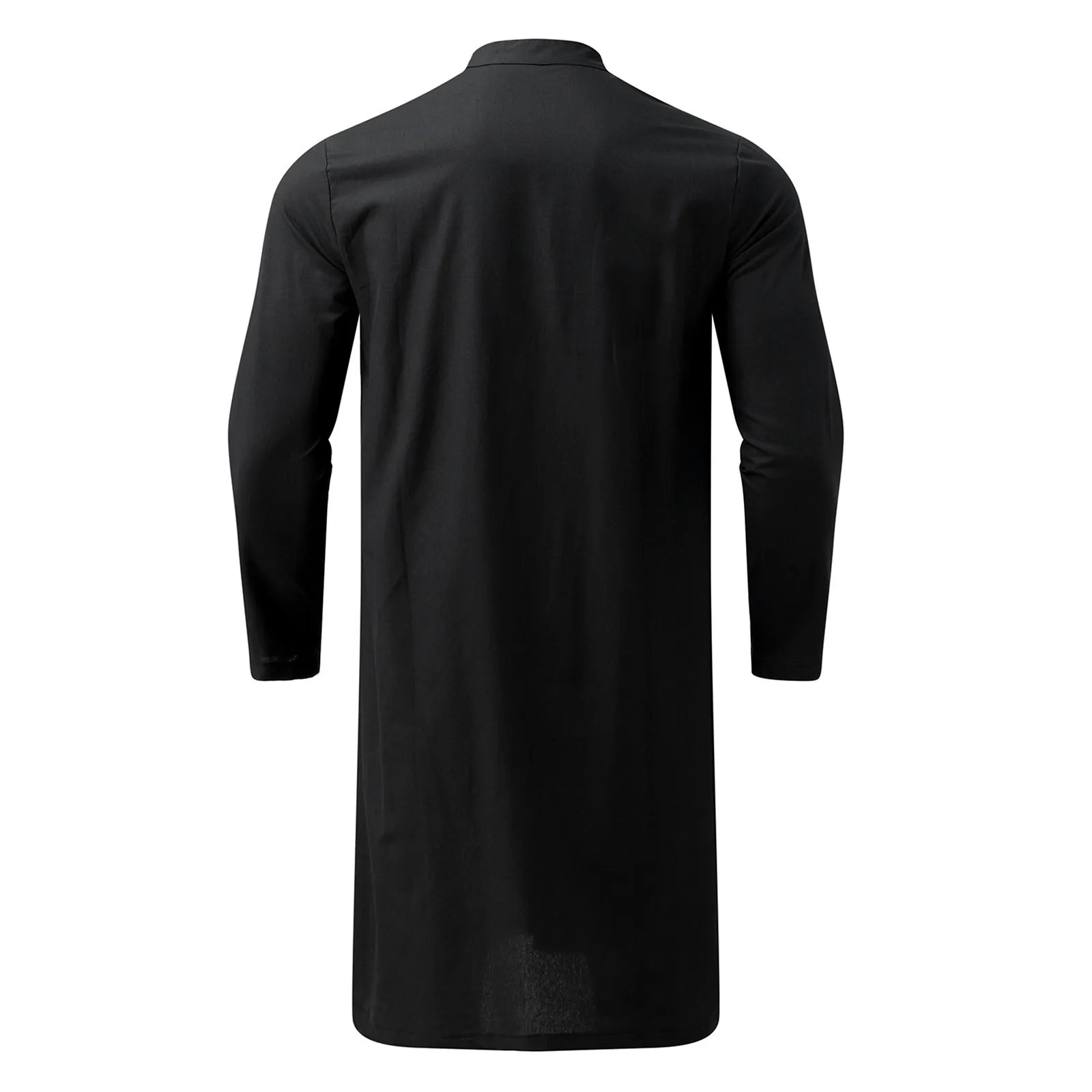 Men's Casual Muslim Robe Solid Color Stand Neck Long Sleeve Button Jubba Thobe Islamic Arabic Pakistani Indian Loose Male Robe