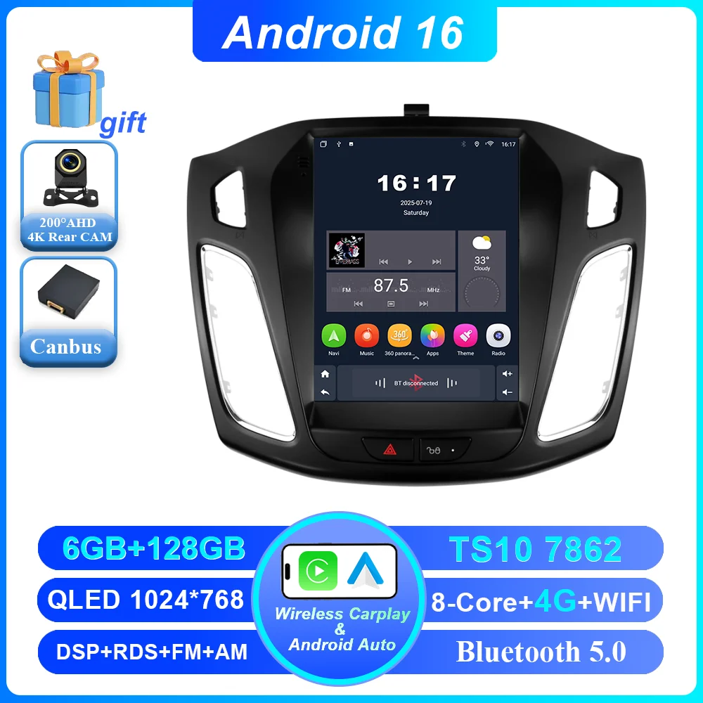 Android 16 Autoradio Stereo Voor Ford Focus MK3 2011-2019 Auto GPS Navigatie Multimedia Speler GEEN 2Din DVD 4G Draadloze Carplay