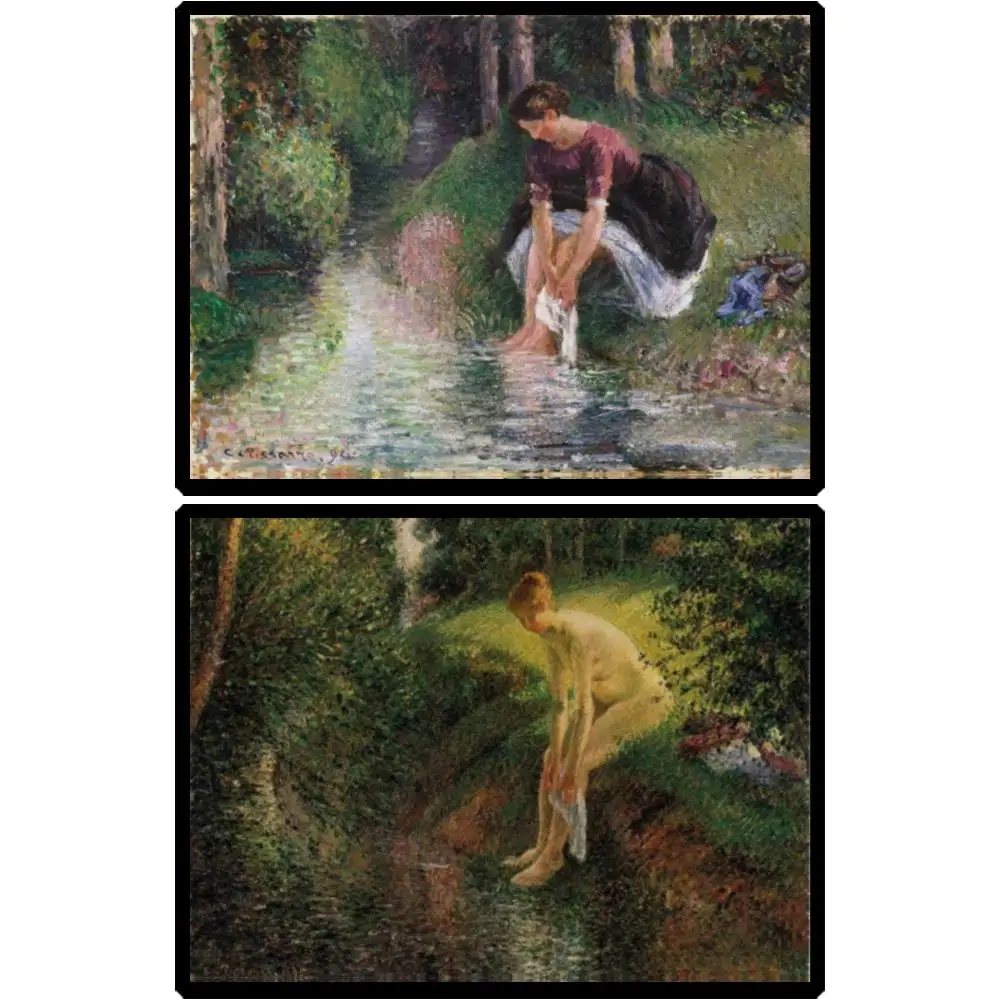 

Oil Painting on Canvas Camille Pissarro Art Bather in Woods Washing Feet Hand Painted Wall Art for Classic House Wall Decoration