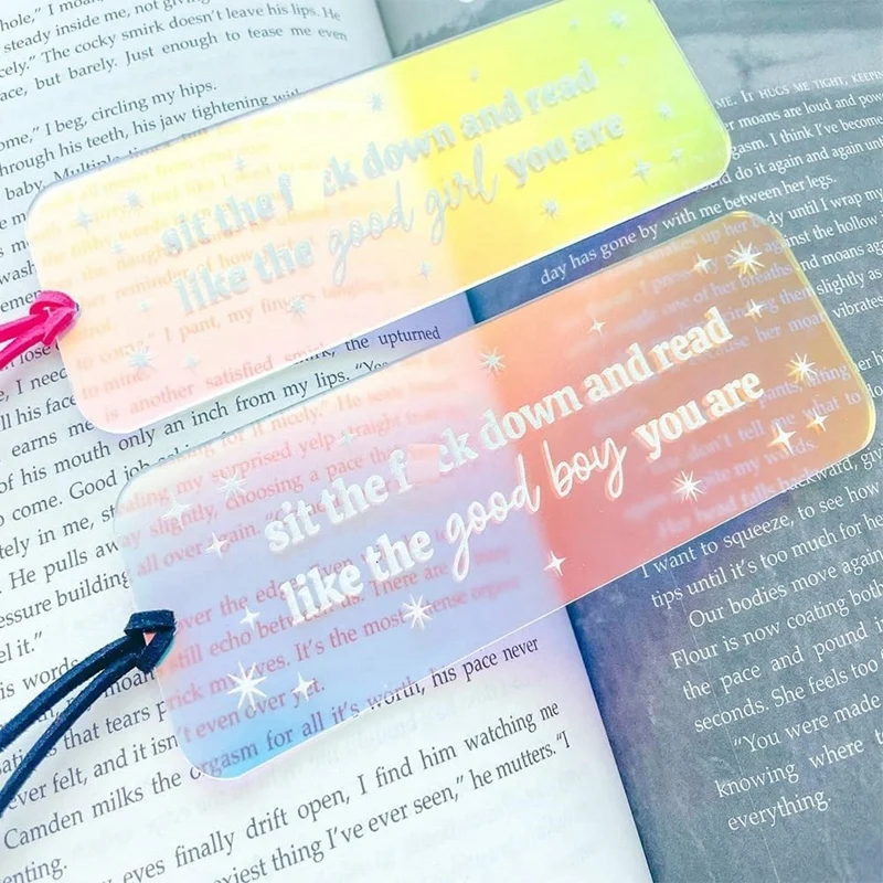 Sit Down And Read Iridescent Bookmark, Funny Acrylic Bookmark, Reading Gift For Book Lover