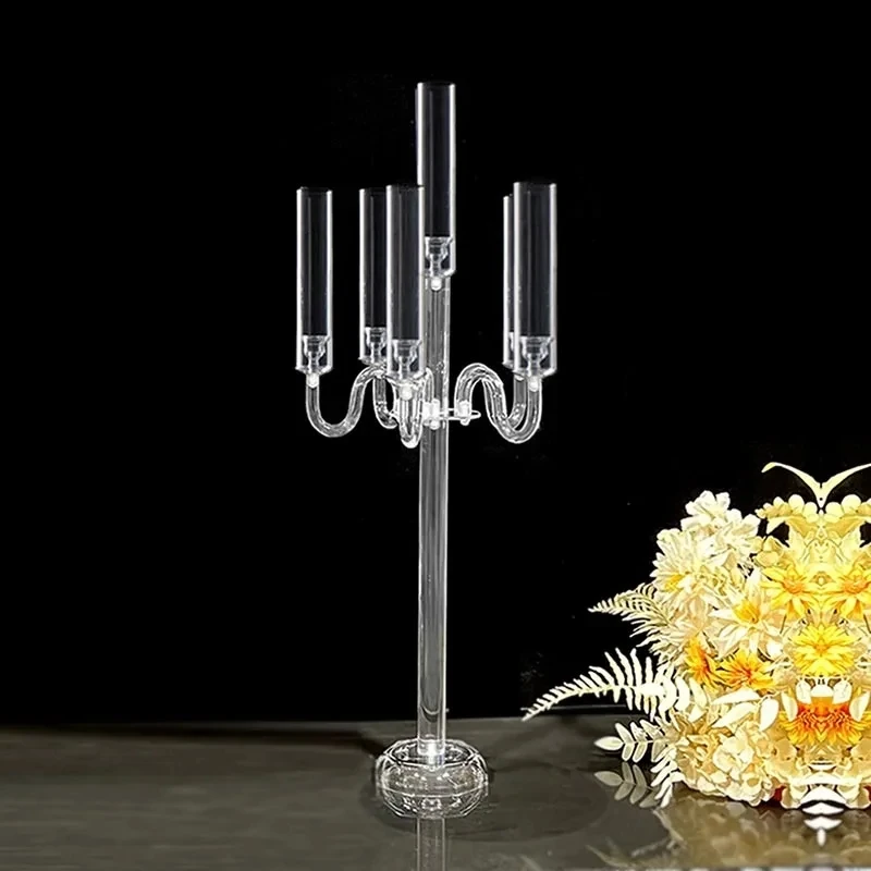 

Acrylic Candle Holders with 5 Arms, Wedding Table Centerpieces, Flower Stands, Party Candlesticks Decoration, 1-10 Pcs