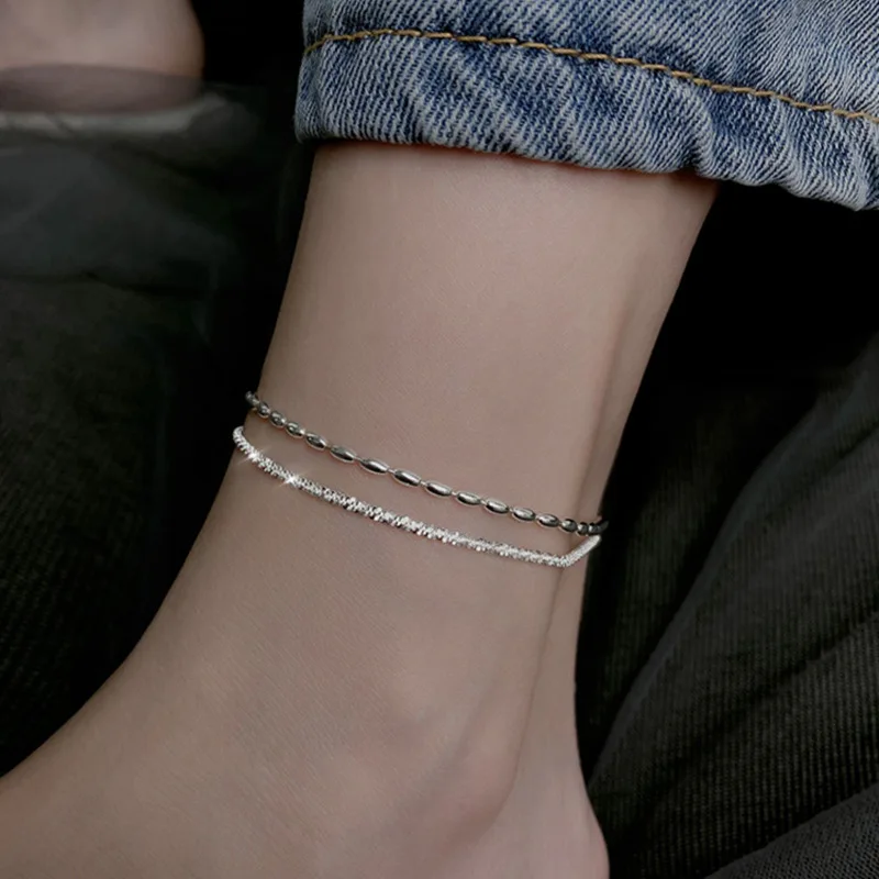 

New 925 Sterling Silver Double-Layer Anklet Fashion Simple Personality Anklet Birthday Party Gift for Women Exquisite Jewelry