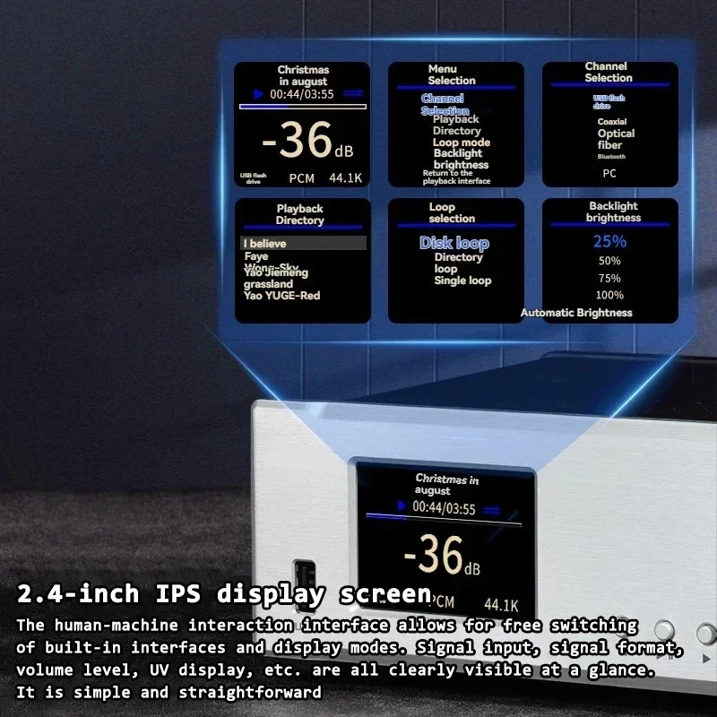 Digital Music Player Dual ESS9038Q2M DAC QCC3040 Bluetooth 5.0 HIFI Music Turntable DSD512 PCM768K 32BIT