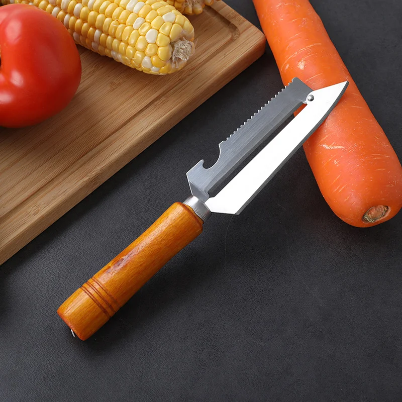 1pc Stainless Steel Peeler With Wooden Handle For Peeling And Slicing Fruits And Vegetables Durable And Smooth Operation