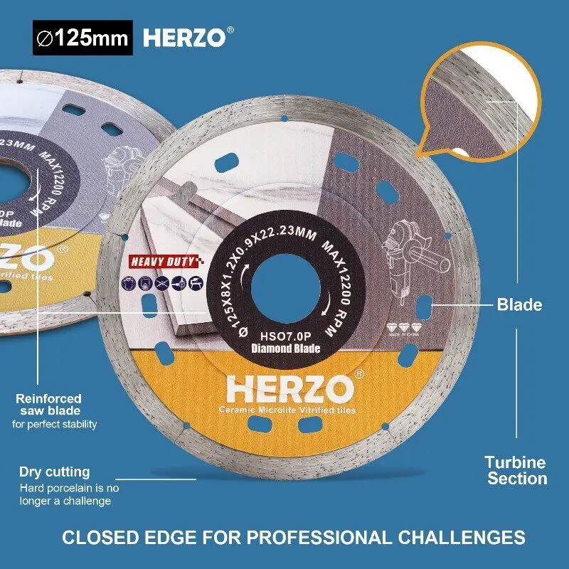 HERZO 125MM/5” Geramic Cutting Blade For Angle Grinder Diamond Cutting Disc Turbo Blade Porcelain Tile