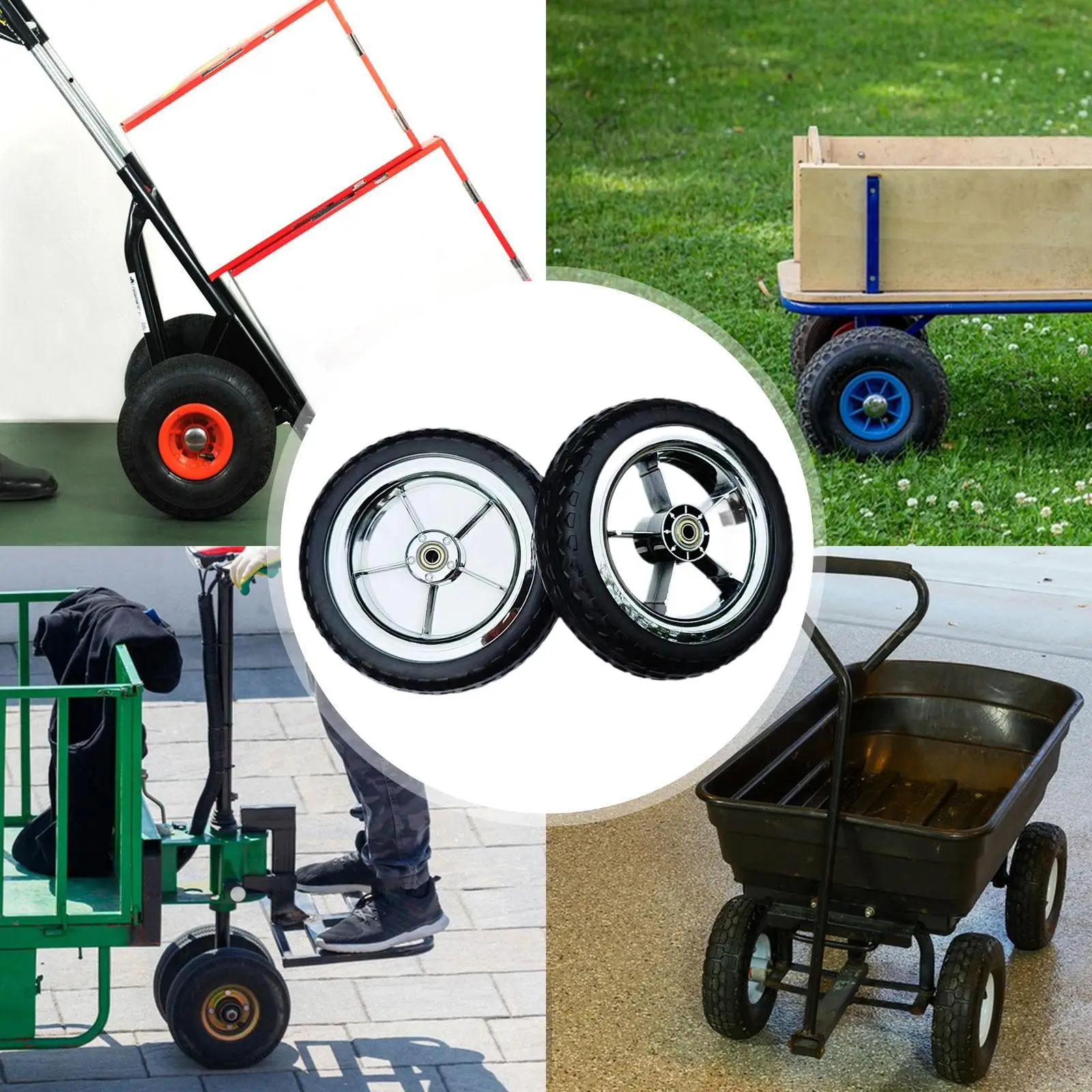 

Pneumatic Wheel 8 Inch Replacement Tire Sturdy Carbon Steel Plastic for Utility Cart Hand Trolley and Garden Wagon
