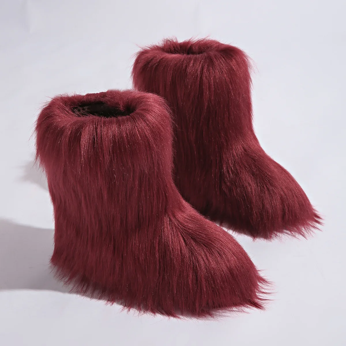 

IPPEUM Ankle Mongolian Fur Boots For Women 2025 Winter New Flat Heel Plus Size 46 Plush Furry Shoes